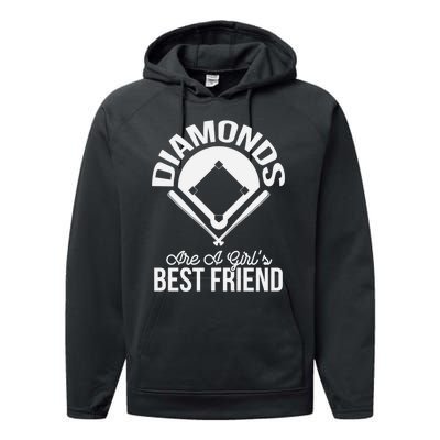 Funny Diamonds Are A Girl's Best Friend Softball Performance Fleece Hoodie