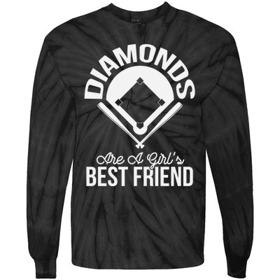 Funny Diamonds Are A Girl's Best Friend Softball Tie-Dye Long Sleeve Shirt