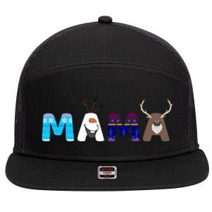 Frozen Dad And Mom Birthday Mama Family Party Snowman 7 Panel Mesh Trucker Snapback Hat