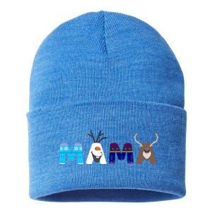 Frozen Dad And Mom Birthday Mama Family Party Snowman Sustainable Knit Beanie