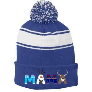 Frozen Dad And Mom Birthday Mama Family Party Snowman Stripe Pom Pom Beanie