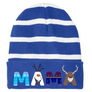 Frozen Dad And Mom Birthday Mama Family Party Snowman Striped Beanie with Solid Band