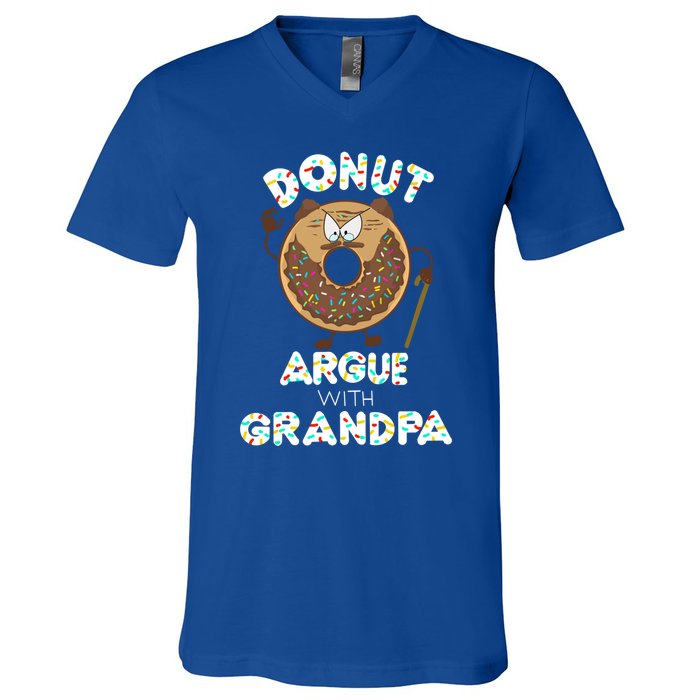 Funny Donut Argue With Grandpa Cute Grandparents Day Gift V-Neck T-Shirt