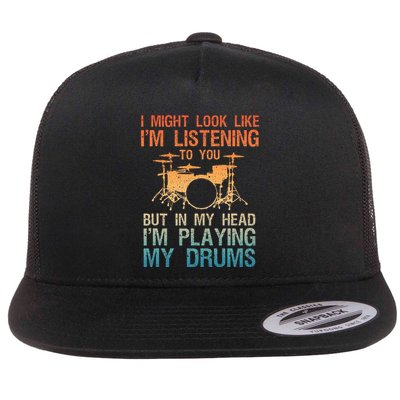 Funny Drummer Art Drum Player Percussion Lover Flat Bill Trucker Hat