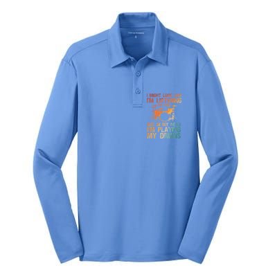 Funny Drummer Art For Drum Player Percussion Lover Silk Touch Performance Long Sleeve Polo