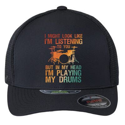 Funny Drummer Art For Drum Player Percussion Lover Flexfit Unipanel Trucker Cap