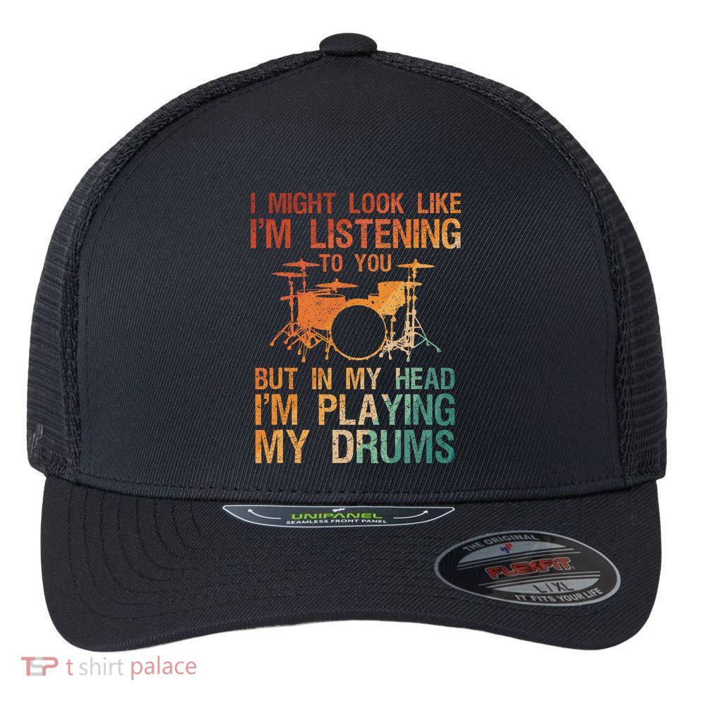 Funny Drummer Art For Drum Player Percussion Lover Flexfit Unipanel Trucker Cap