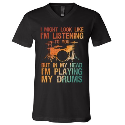 Funny Drummer Art For Drum Player Percussion Lover V-Neck T-Shirt