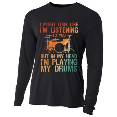 Funny Drummer Art For Drum Player Percussion Lover Cooling Performance Long Sleeve Crew