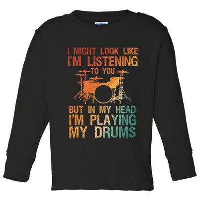Funny Drummer Art For Drum Player Percussion Lover Toddler Long Sleeve Shirt
