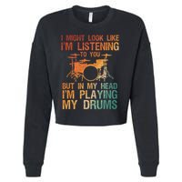 Funny Drummer Art For Drum Player Percussion Lover Cropped Pullover Crew