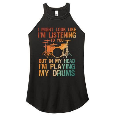Funny Drummer Art For Drum Player Percussion Lover Women's Perfect Tri Rocker Tank