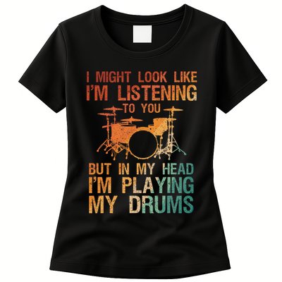 Funny Drummer Art For Drum Player Percussion Lover Womens T-Shirt
