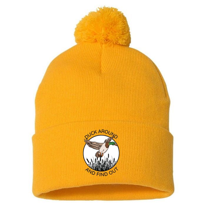 Funny Duck Around And Find Out Pom Pom 12in Knit Beanie