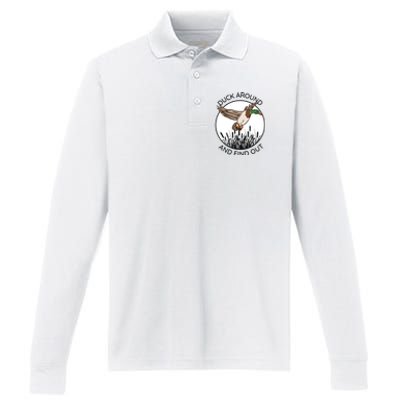 Funny Duck Around And Find Out Performance Long Sleeve Polo