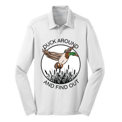 Funny Duck Around And Find Out Silk Touch Performance Long Sleeve Polo