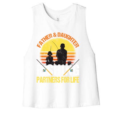 Fisherman Dad And Daughter Fishing Partners For Life Women's Racerback Cropped Tank