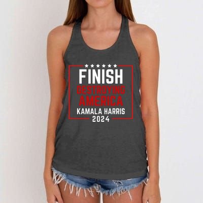 Finish Destroying America Kamala Harris 2024 Women's Knotted Racerback Tank