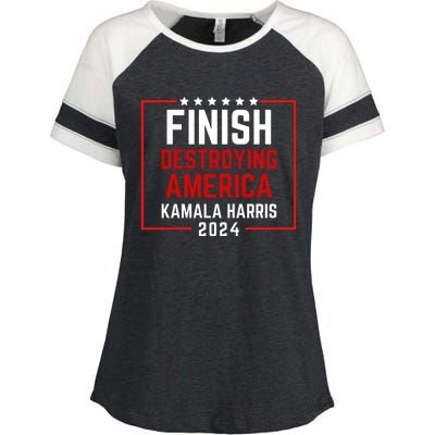 Finish Destroying America Kamala Harris 2024 Enza Ladies Jersey Colorblock Tee