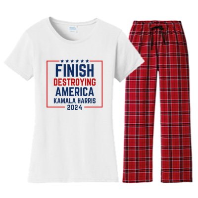 Finish Destroying America Kamala Harris 2024 Women's Flannel Pajama Set