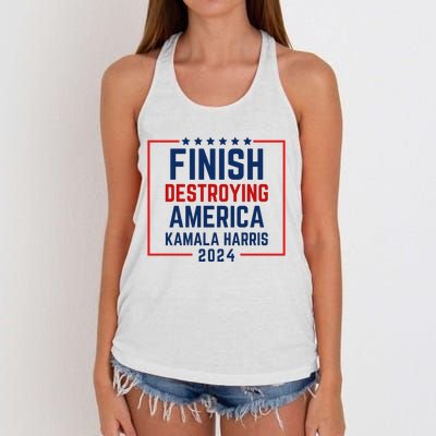 Finish Destroying America Kamala Harris 2024 Women's Knotted Racerback Tank