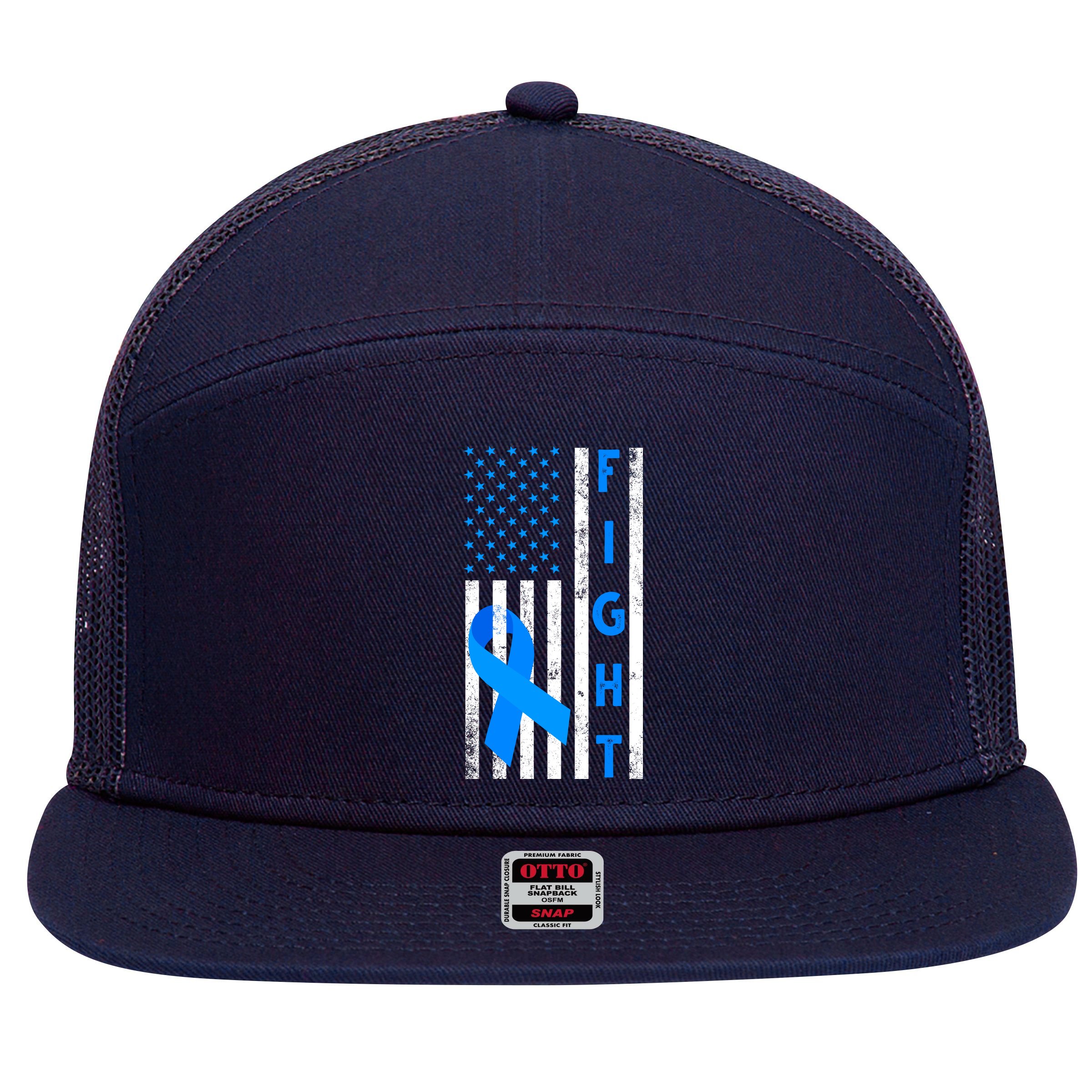 Fight Diabetes Awareness USA Flag 7 Panel Mesh Trucker Snapback Hat