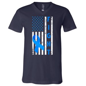 Fight Diabetes Awareness USA Flag V-Neck T-Shirt