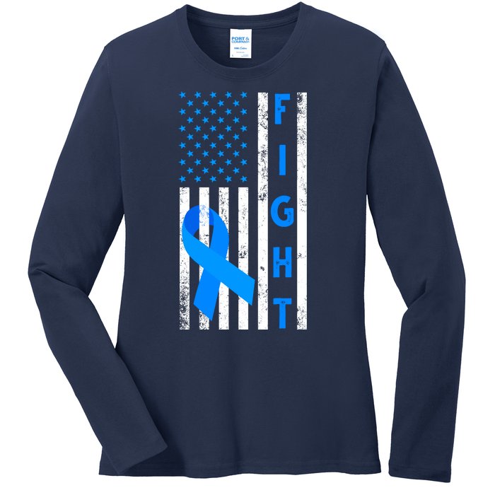 Fight Diabetes Awareness USA Flag Ladies Long Sleeve Shirt