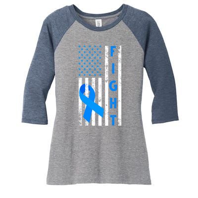 Fight Diabetes Awareness USA Flag Women's Tri-Blend 3/4-Sleeve Raglan Shirt