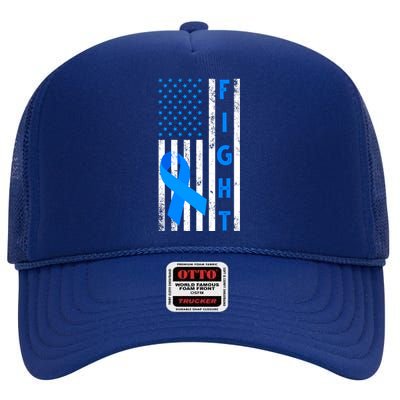 Fight Diabetes Awareness USA Flag High Crown Mesh Back Trucker Hat