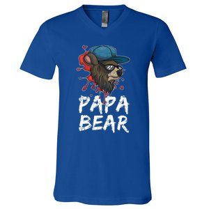 Fathers Day Animal Family Dad Funny Sunglasses Papa Bear Great Gift V-Neck T-Shirt