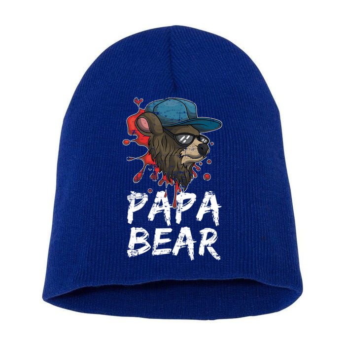 Fathers Day Animal Family Dad Funny Sunglasses Papa Bear Great Gift Short Acrylic Beanie