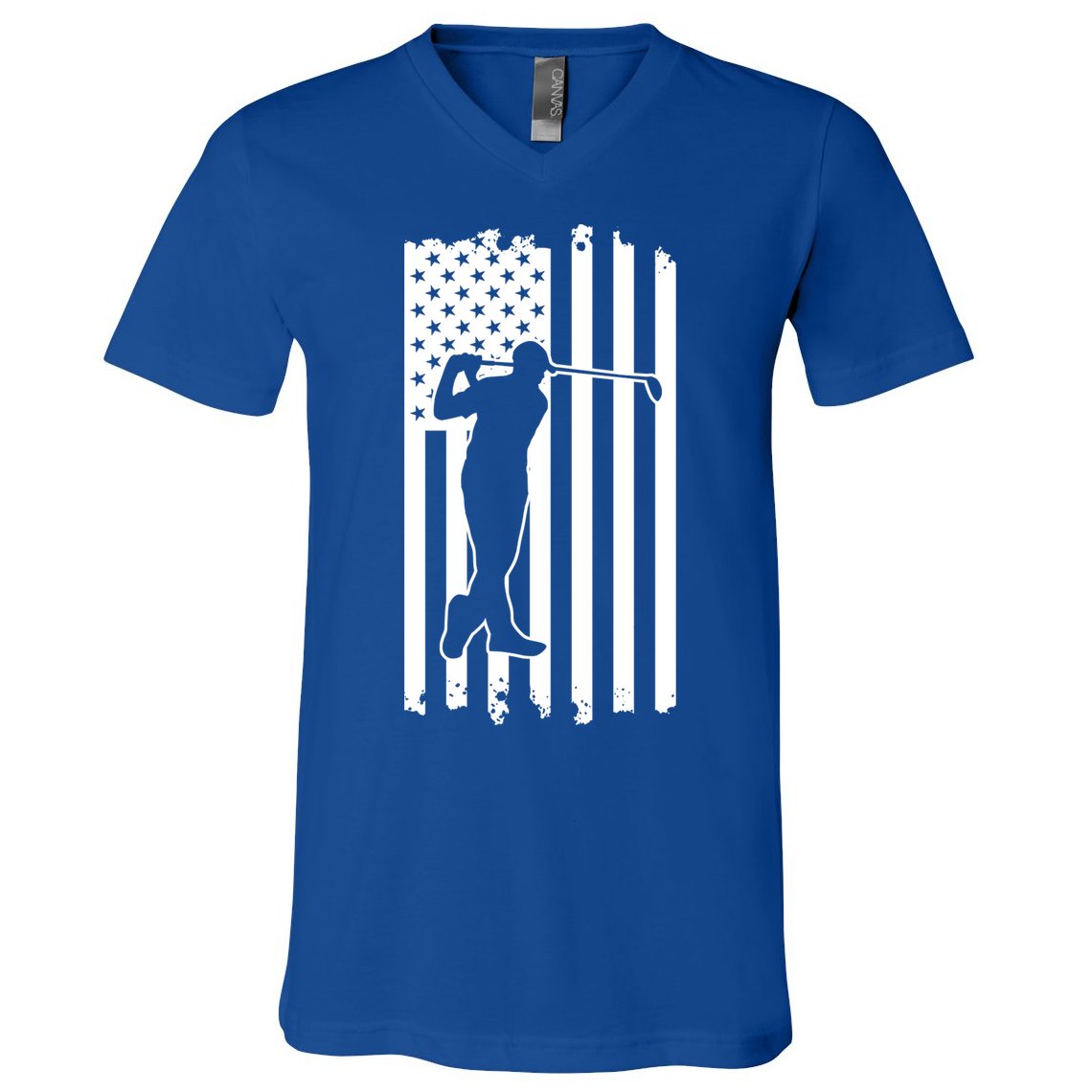 Father's Day American Flag Golf Club Swing Dad Gift Golf Dad V-Neck T-Shirt