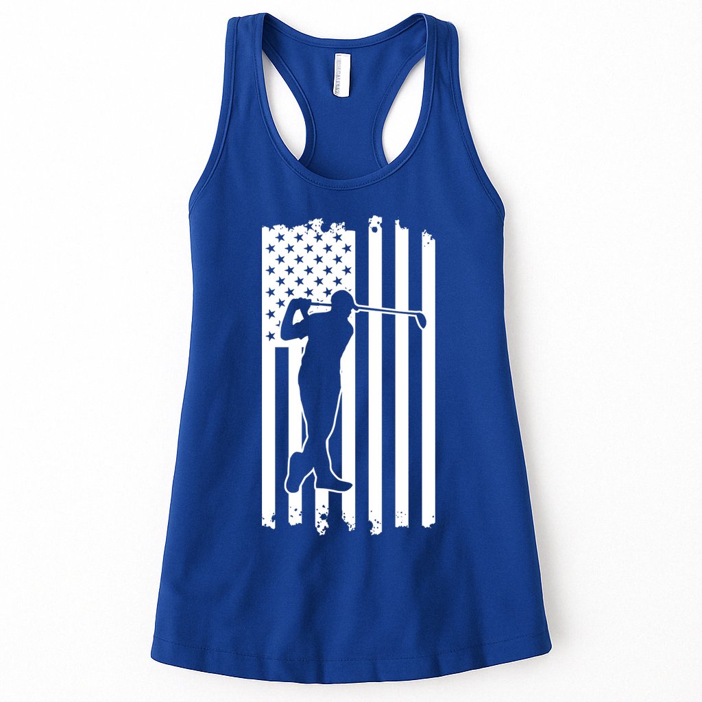 Father's Day American Flag Golf Club Swing Dad Gift Golf Dad Womens Tank Top