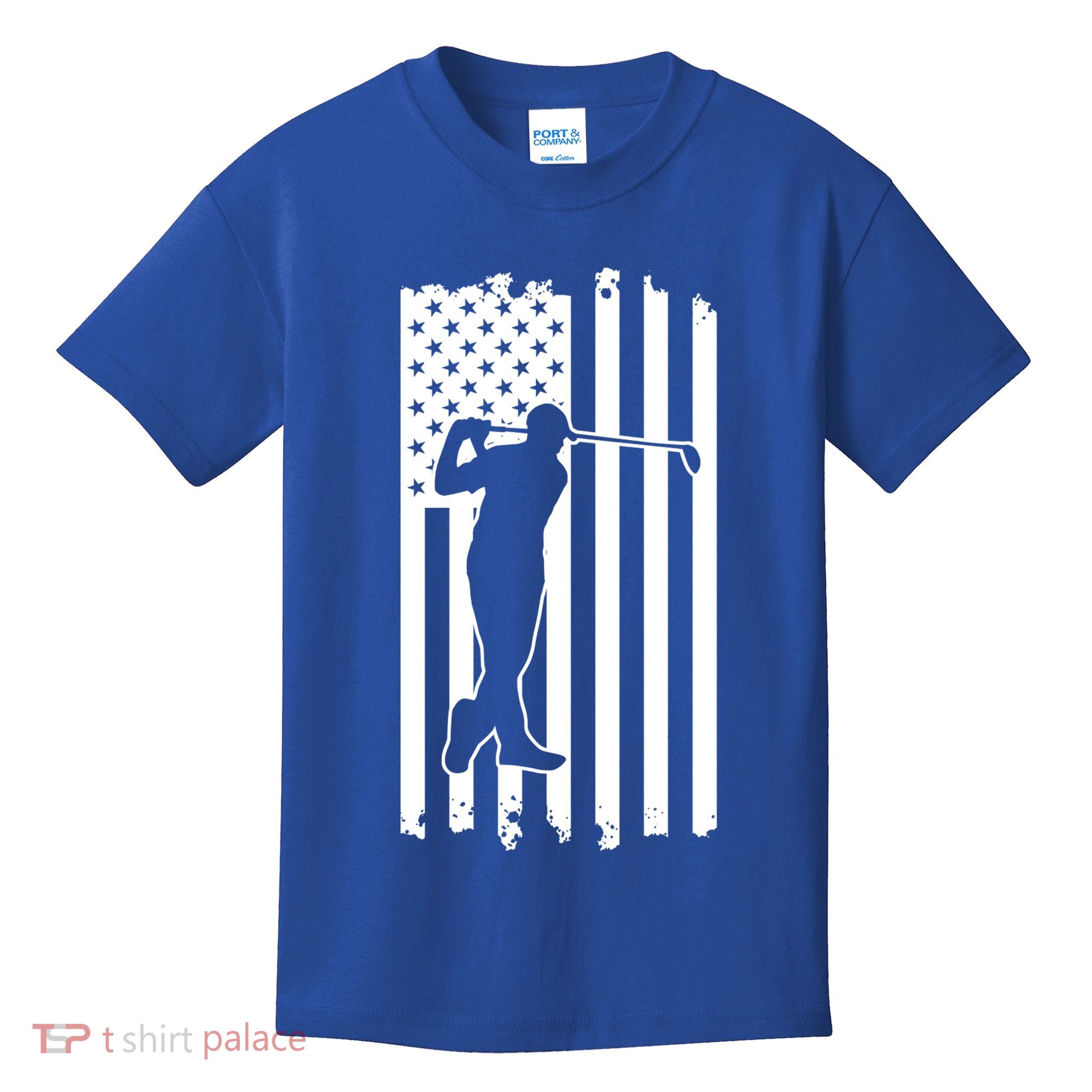 Father's Day American Flag Golf Club Swing Dad Gift Golf Dad Kids T-Shirt