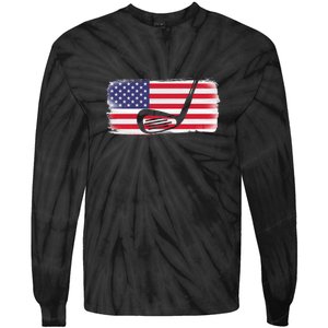 Father's Day American Flag Golf Gift Golf Dad Tie-Dye Long Sleeve Shirt