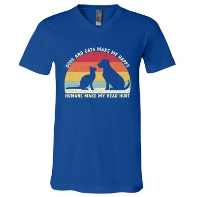 Funny Dogs And Cats Make Me Happy Hu Make My Head Hurt Funny Gift V-Neck T-Shirt