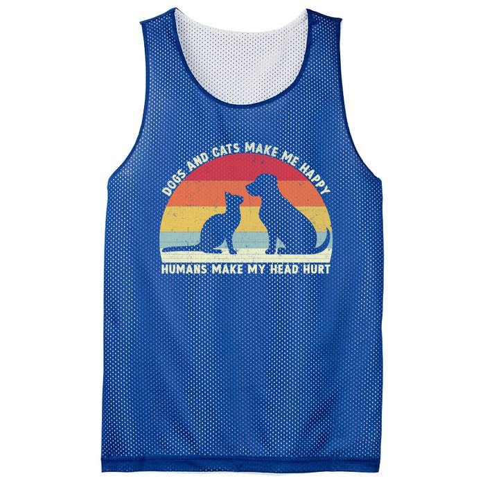 Funny Dogs And Cats Make Me Happy Hu Make My Head Hurt Funny Gift Mesh Reversible Basketball Jersey Tank