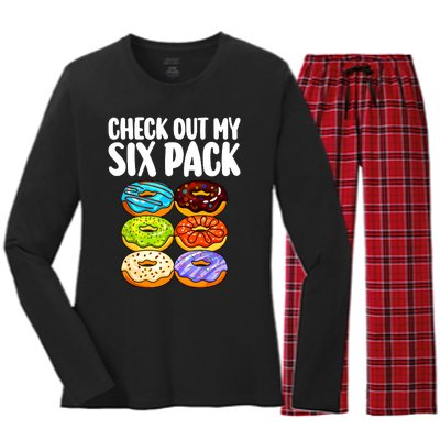 Funny Donut Art For Women Doughnut Lover Gym Six Pack Women's Long Sleeve Flannel Pajama Set 