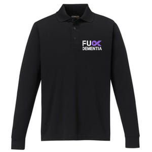 Fuck Detia Awareness Gift Purple Ribbon Support Warrior Gift Performance Long Sleeve Polo