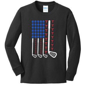 Father's Day American Flag Golfing Gift For Dad Kids Long Sleeve Shirt