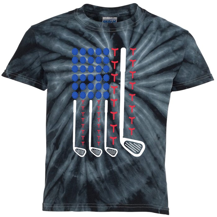 Father's Day American Flag Golfing Gift For Dad Kids Tie-Dye T-Shirt