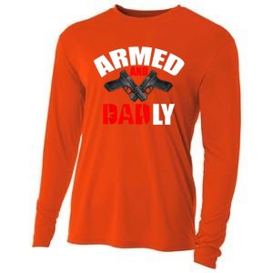 Fathers Day Armed And Dadly Deadly Funny For Dad Cooling Performance Long Sleeve Crew