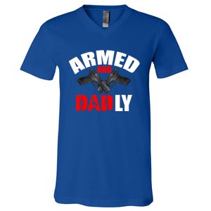 Fathers Day Armed And Dadly Deadly Funny For Dad V-Neck T-Shirt