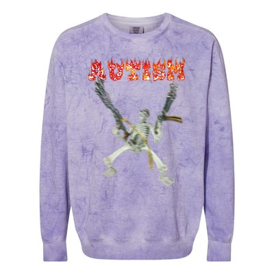 Funny Design Autism Skeleton Colorblast Crewneck Sweatshirt