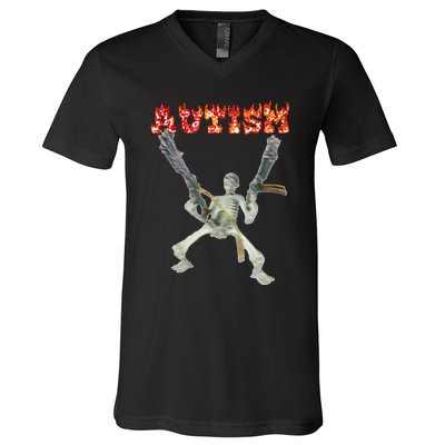 Funny Design Autism Skeleton V-Neck T-Shirt