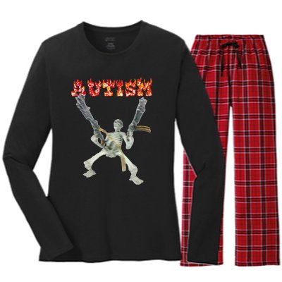 Funny Design Autism Skeleton Women's Long Sleeve Flannel Pajama Set 