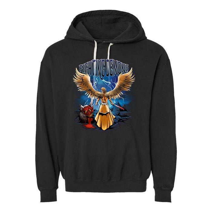 Fighting Demons Angel In Action Garment-Dyed Fleece Hoodie