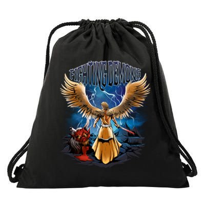 Fighting Demons Angel In Action Drawstring Bag