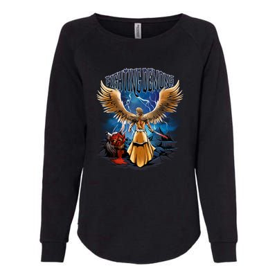 Fighting Demons Angel In Action Womens California Wash Sweatshirt